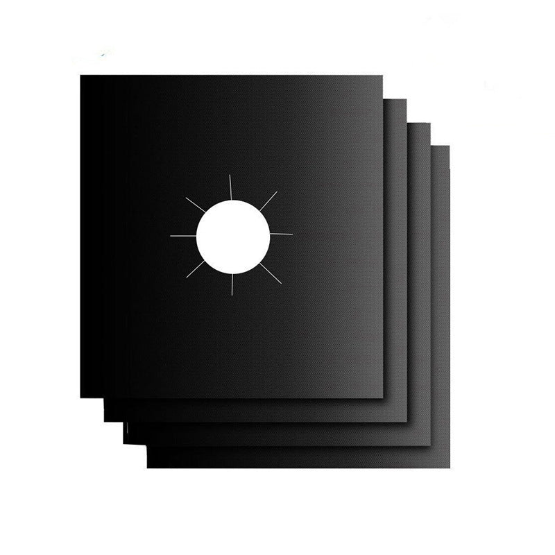 6 Pcs Black Heat-Resistant Gas Stove Mat – Non-Stick Teflon Coated Fiberglass Protector for Cooktops (270mm × 270mm)