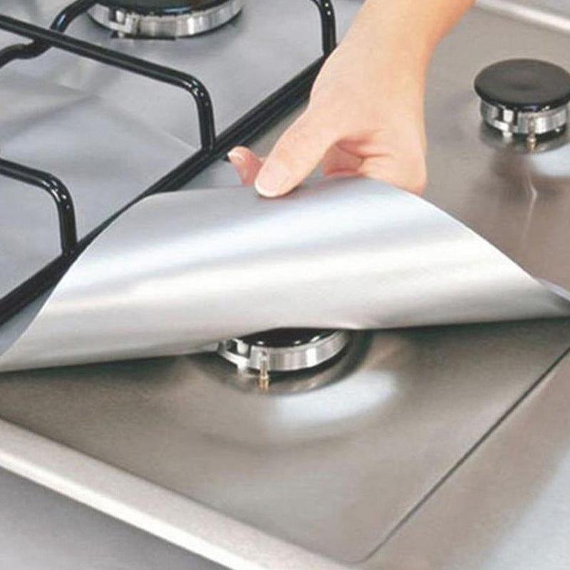 6 Pcs Silver Heat-Resistant Gas Stove Mat – Non-Stick Teflon Coated Fiberglass Protector for Cooktops (270mm × 270mm)