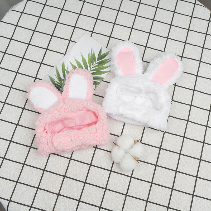 2 Pcs (White and Pink) Adorable Bunny Ears Cat Hat – Soft Plush Pet Costume Headband for Cats