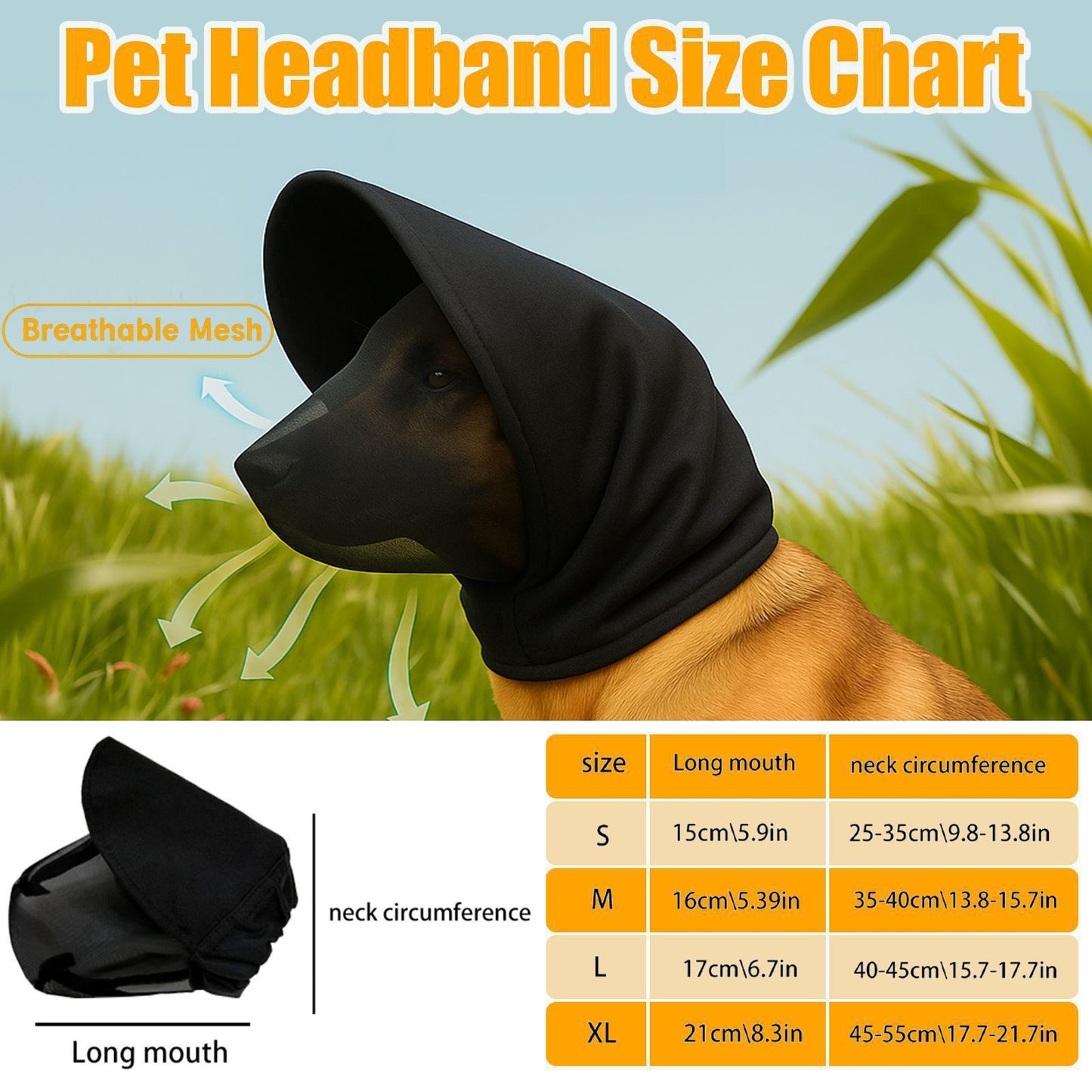 Size S White Mesh Net Hood for Dogs – Protective Face Cover Against Insects, Debris, and Oral Ingestion