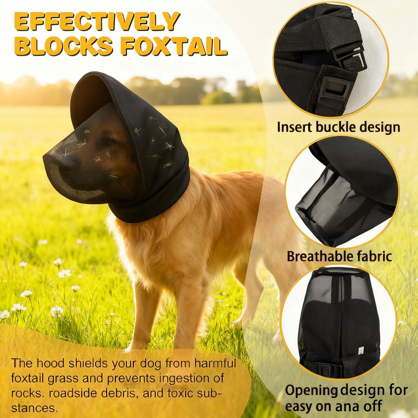 Size L White Mesh Net Hood for Dogs – Protective Face Cover Against Insects, Debris, and Oral Ingestion