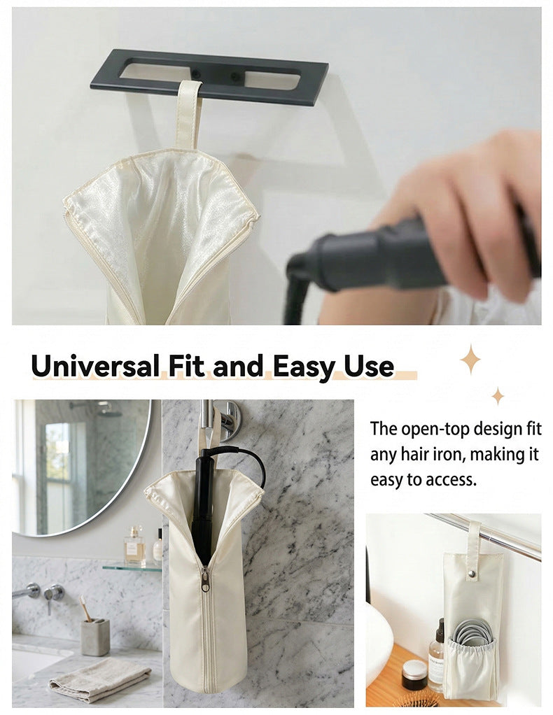Beige Heat-Resistant Styling Tool Organizer – Compact, Hanging Storage Pouch for Hair Tools