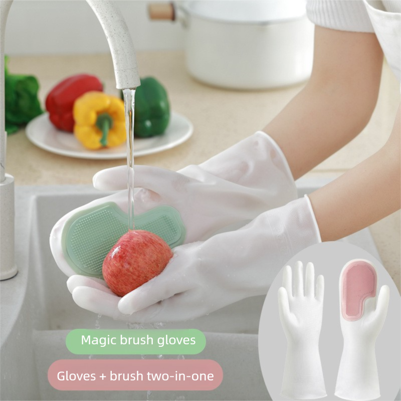 3 Pairs of Grey Brush Gloves Integrated Brush Glove – Multifunctional Cleaning Glove for Kitchen, Dishwashing & Household Tasks