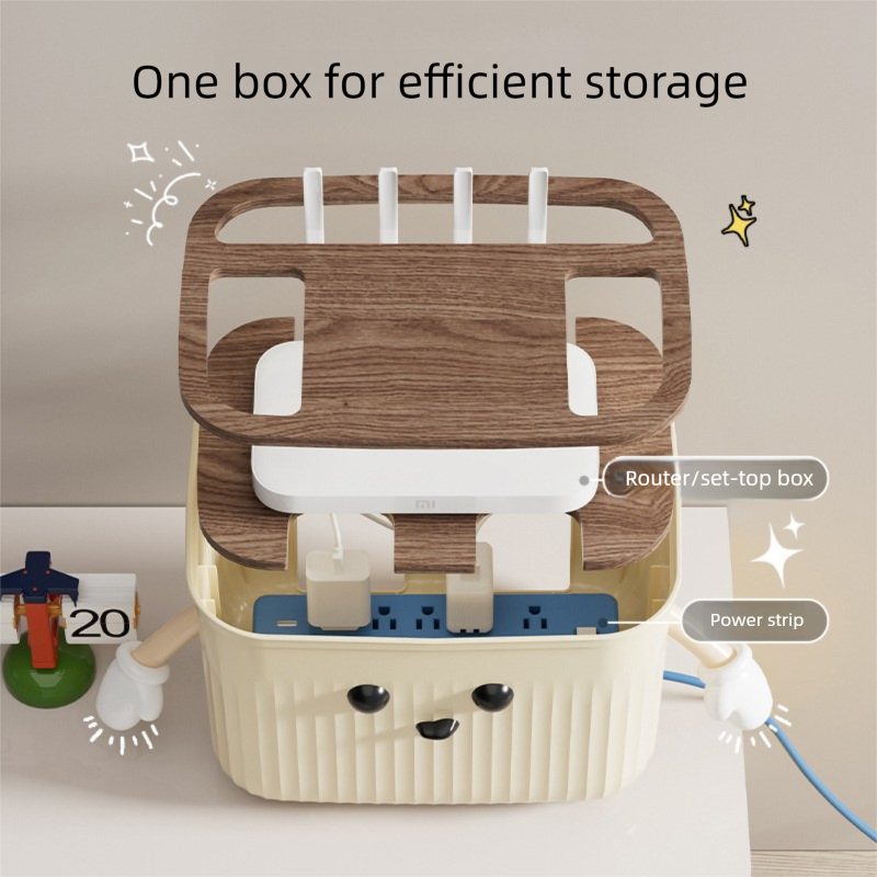 Beige Router Storage Box – Multi-Layer Cable Management Organizer for Home Wi-Fi Equipment