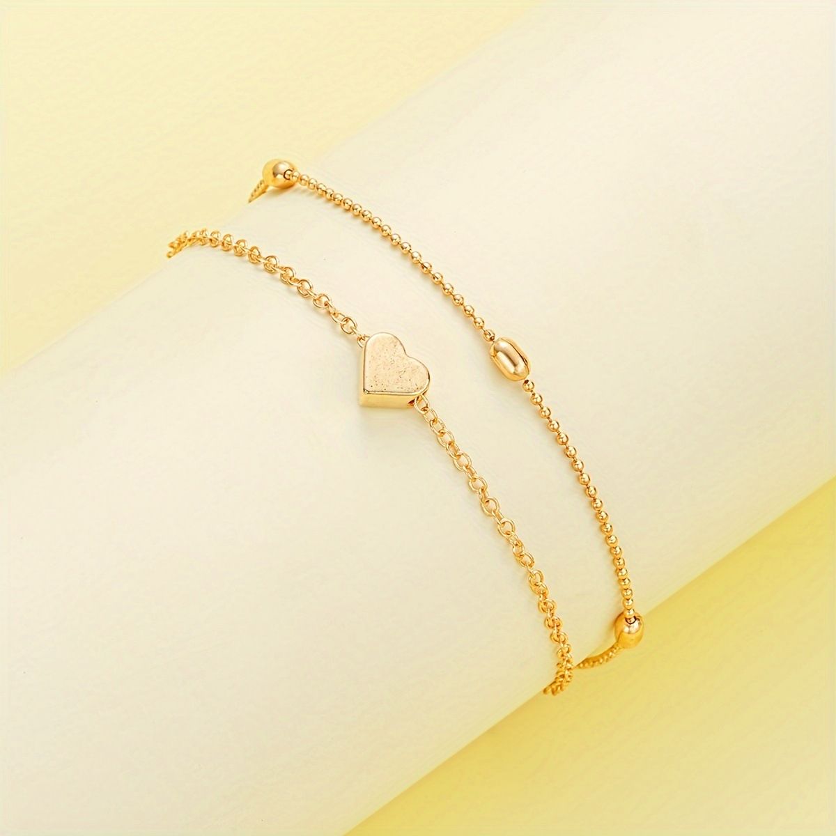 Gold Double-Layer Heart Charm Necklace and Bracelet Set – Women’s Layered Jewelry Set