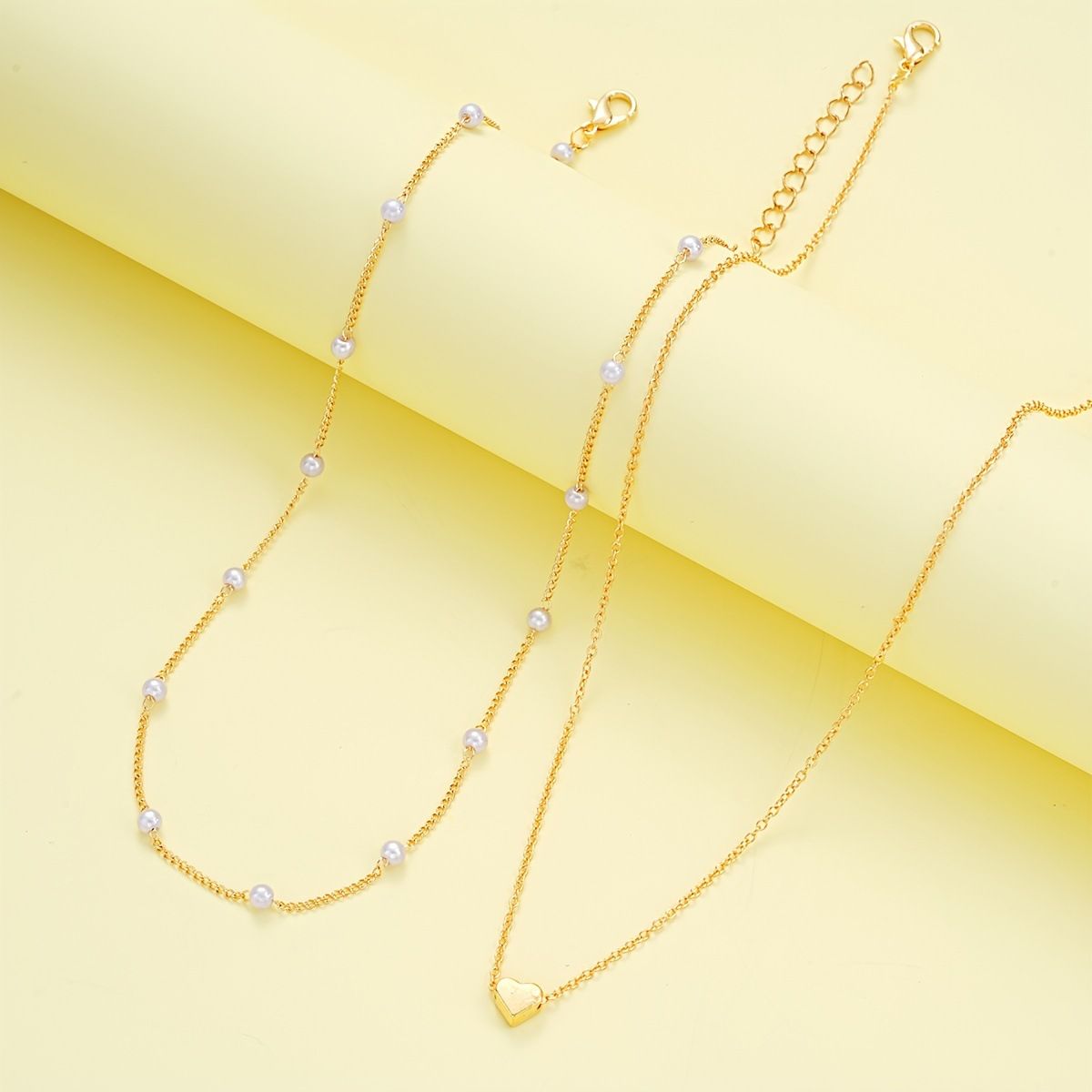 Silver Double-Layer Heart Charm Necklace and Bracelet Set – Women’s Layered Jewelry Set