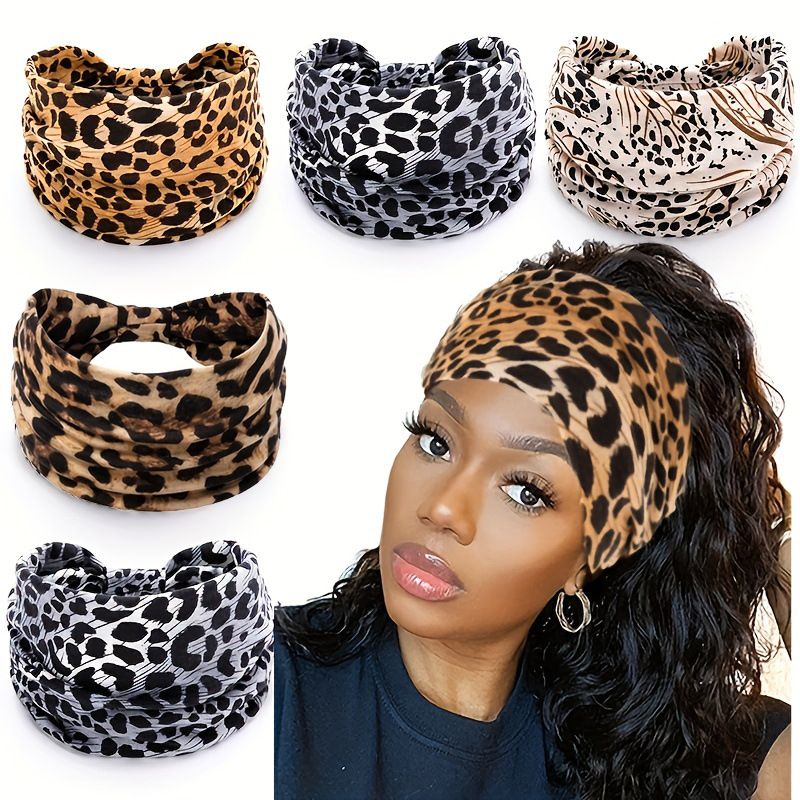 Brown Leopard print Yoga Headband – Elastic Sweat-Wicking Hairband for Women