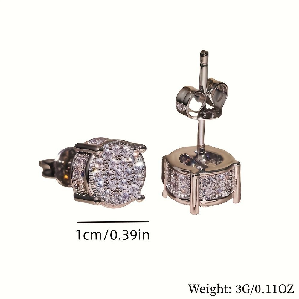 Silver Unisex Round Crystal Stud Earrings – Full-Pave Micro-Set Alloy Ear Jewelry
