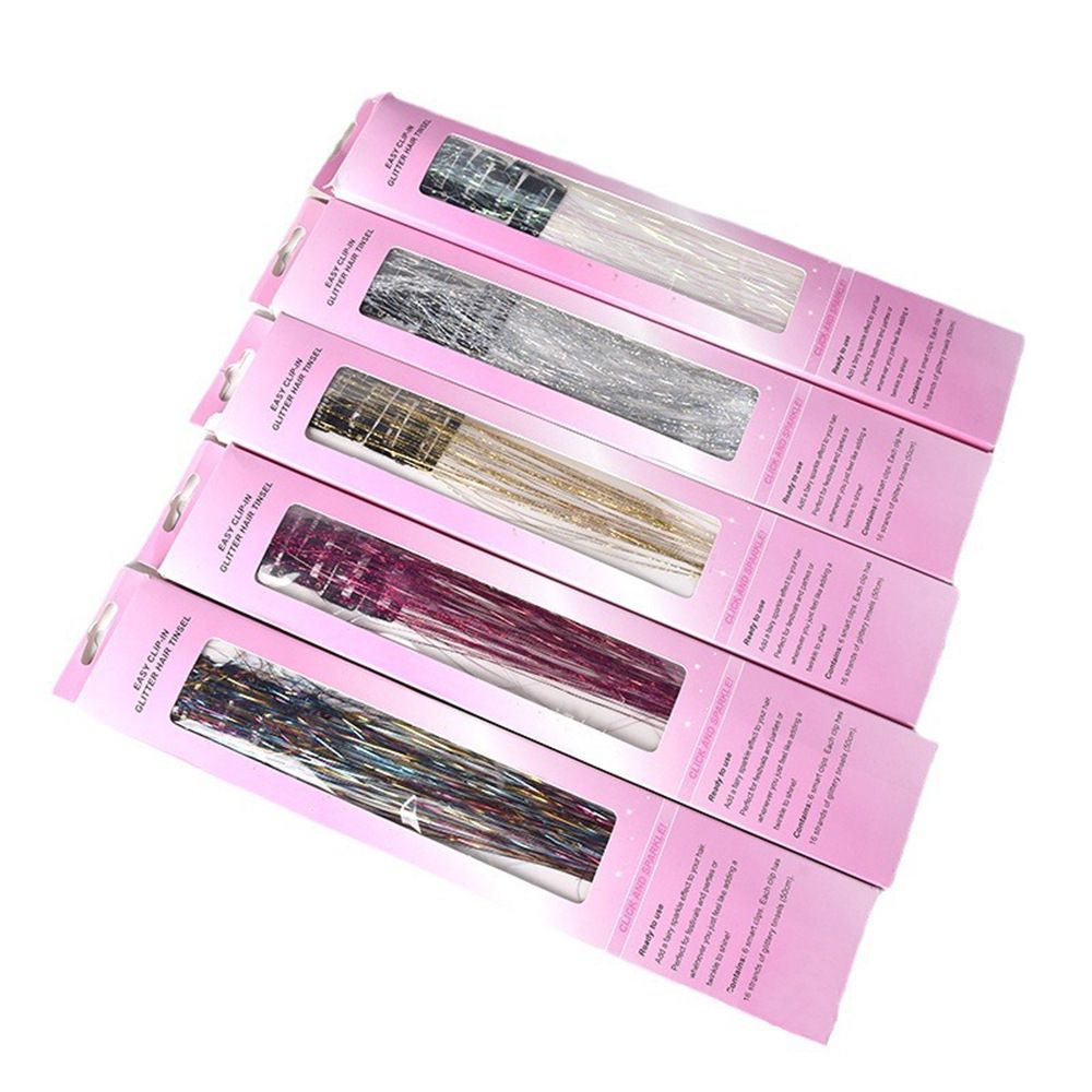 Pink Laser Iridescent Hair Extensions – 12-Piece Clip-In Highlight Strands (High-Temperature Fiber)