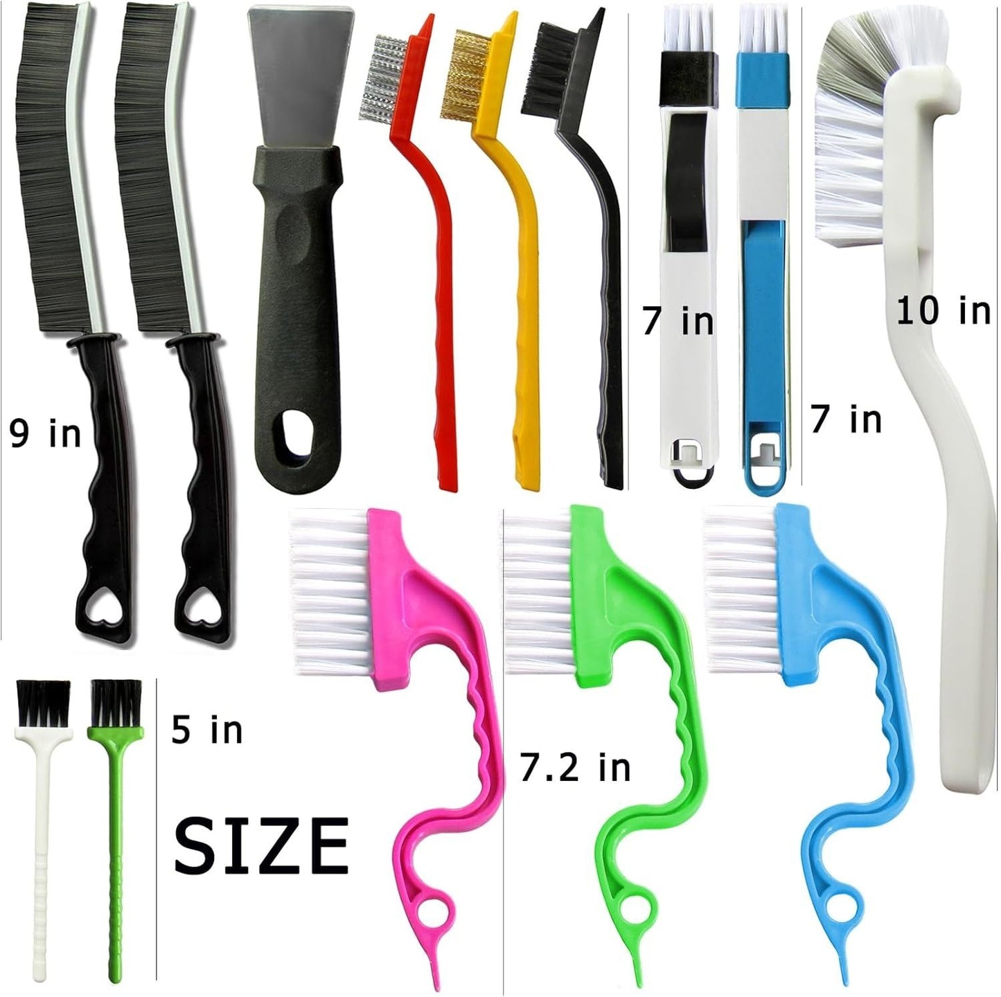 Set A Multi-Use Heavy-Duty Cleaning Brush Set – 12-Piece Hard Bristle Tool Kit for Kitchen, Bathroom & Tight Spaces