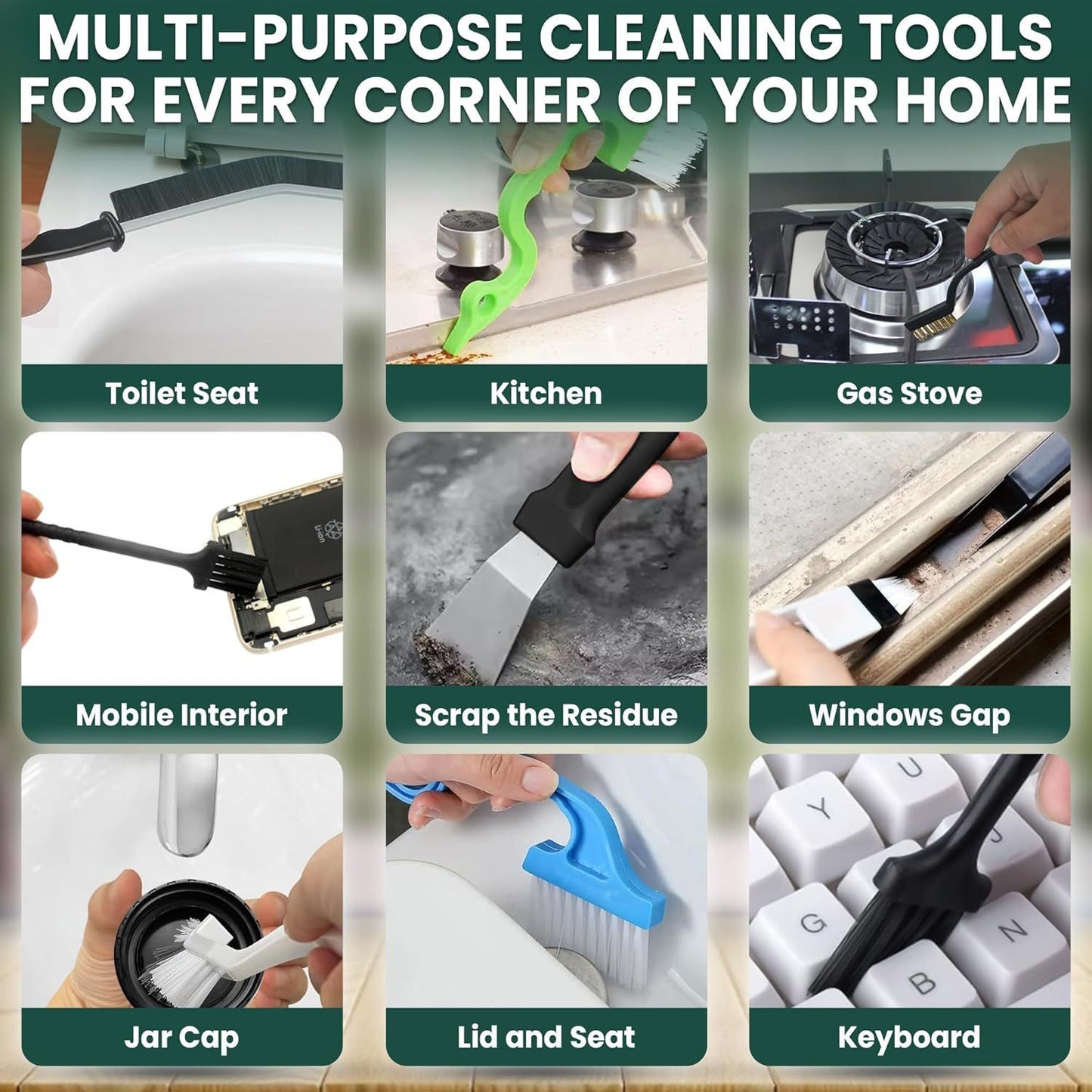 Set A Multi-Use Heavy-Duty Cleaning Brush Set – 12-Piece Hard Bristle Tool Kit for Kitchen, Bathroom & Tight Spaces