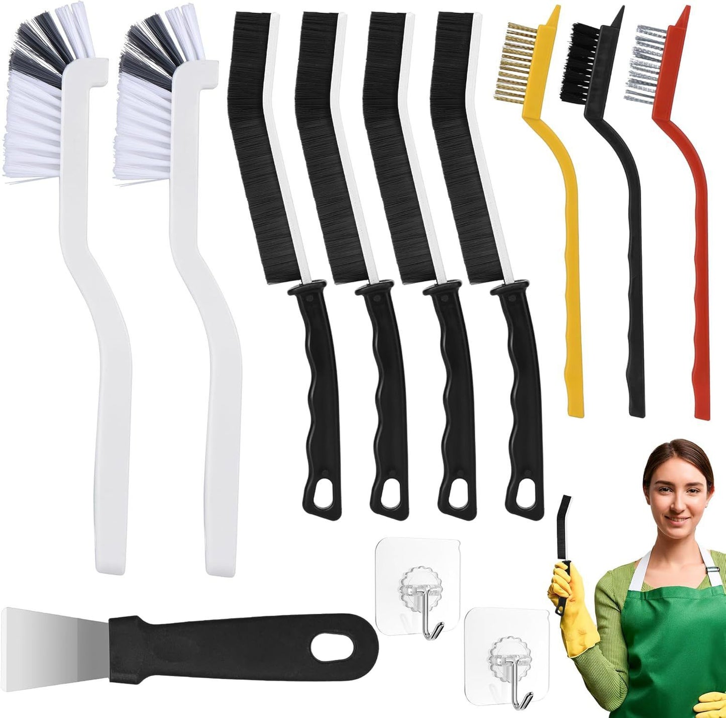Set B Multi-Use Heavy-Duty Cleaning Brush Set – 12-Piece Hard Bristle Tool Kit for Kitchen, Bathroom & Tight Spaces