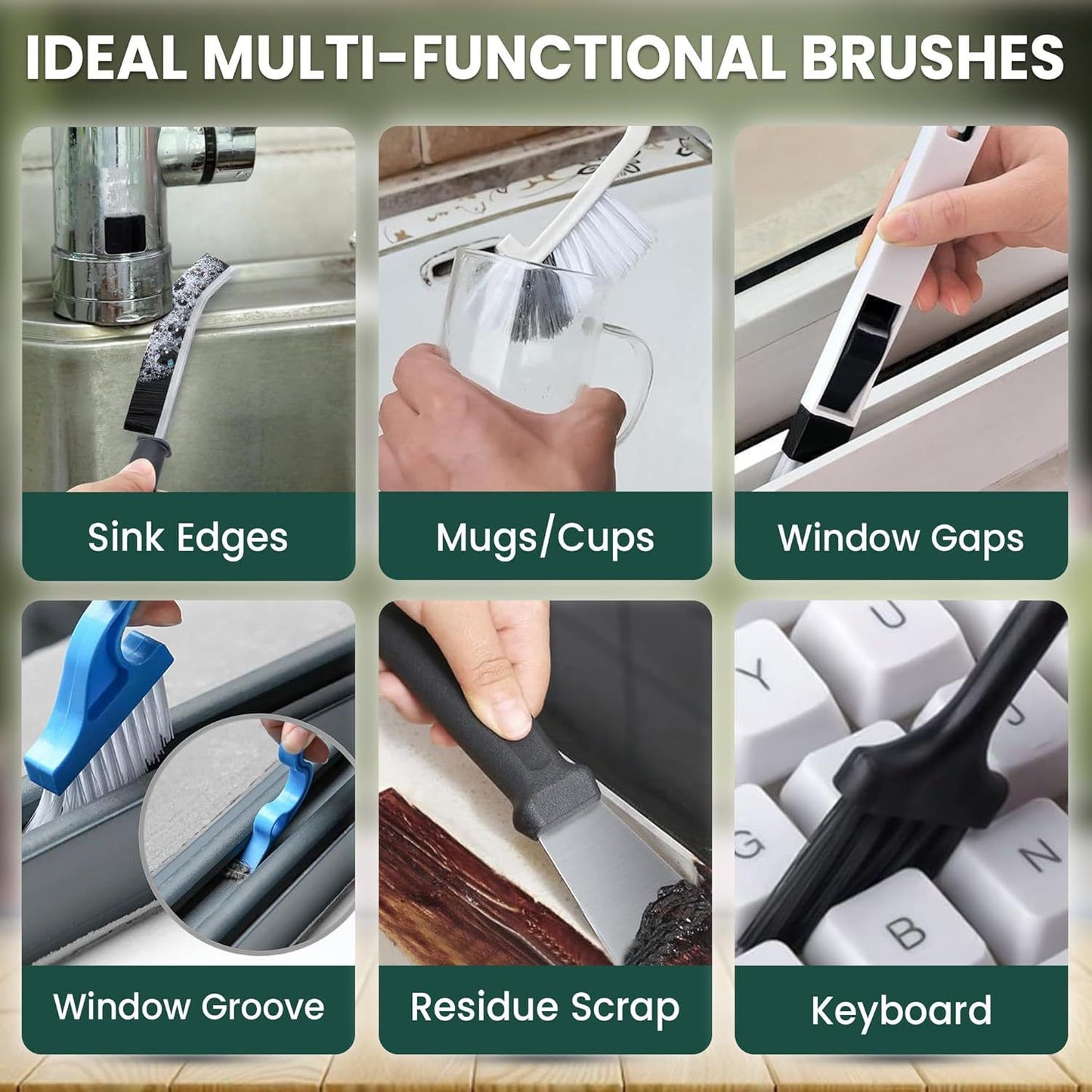 Set B Multi-Use Heavy-Duty Cleaning Brush Set – 12-Piece Hard Bristle Tool Kit for Kitchen, Bathroom & Tight Spaces