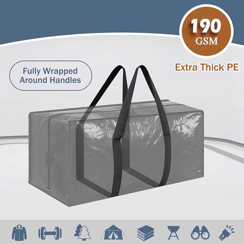 1 Pack Extra Heavy Duty Large Moving Bags with Strong Zipper & Comfortable Handles, Sturdy & Durable Clothes Storage Bags Totes Bins,  Packing Moving Boxes for Clothes, Bedding, Dorm & Travel, Black