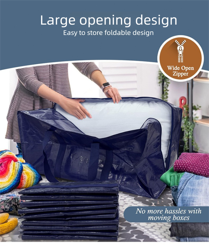 1 Pack Extra Heavy Duty Large Moving Bags with Strong Zipper & Comfortable Handles, Sturdy & Durable Clothes Storage Bags Totes Bins,  Packing Moving Boxes for Clothes, Bedding, Dorm & Travel, Black