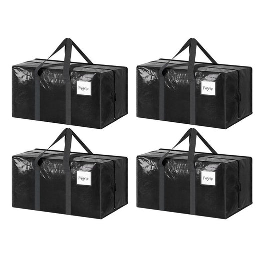 4 Pack Extra Heavy Duty Large Moving Bags with Strong Zipper & Comfortable Handles, Sturdy & Durable Clothes Storage Bags Totes Bins,  Packing Moving Boxes for Clothes, Bedding, Dorm & Travel, Black