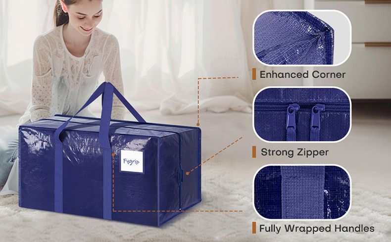 4 Pack ( 2 Dark Blue+2 Black ) Extra Heavy Duty Large Moving Bags with Strong Zipper & Comfortable Handles, Sturdy & Durable Clothes Storage Bags Totes Bins,  Packing Moving Boxes for Clothes, Bedding, Dorm & Travel,