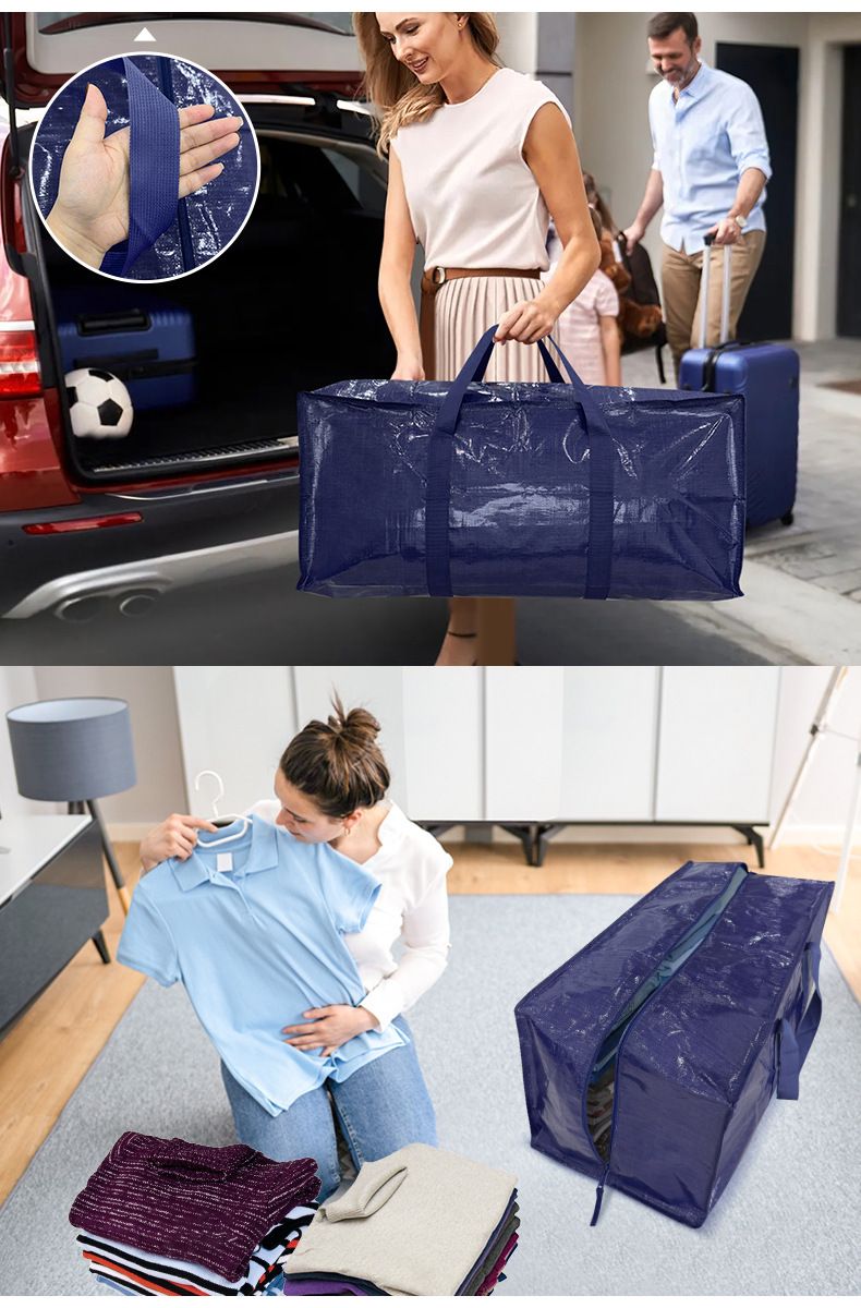 4 Pack ( 2 Dark Blue+2 Black ) Extra Heavy Duty Large Moving Bags with Strong Zipper & Comfortable Handles, Sturdy & Durable Clothes Storage Bags Totes Bins,  Packing Moving Boxes for Clothes, Bedding, Dorm & Travel,