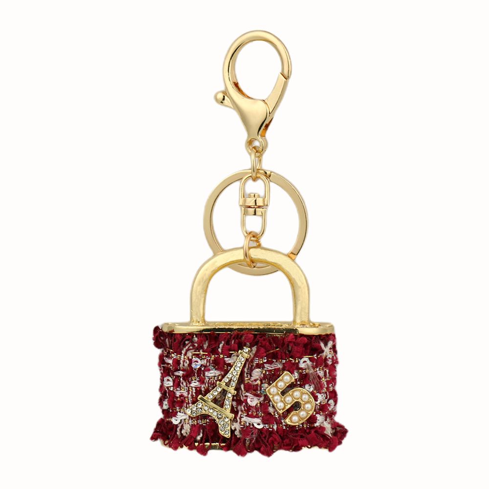 Black Sparkling Rhinestone Lock Keychain - 3D Mini Handbag Charm with Alloy & Canvas Detail, Perfect Gift for Her