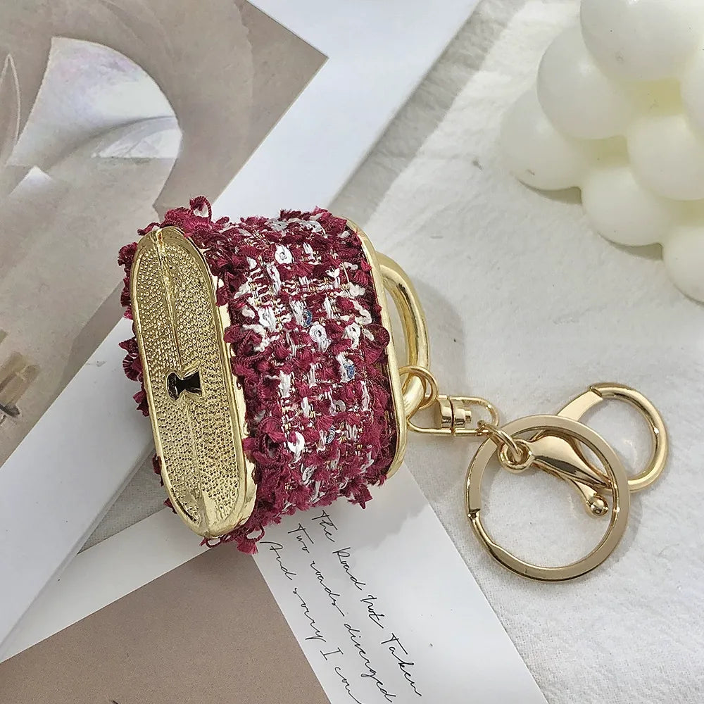 Blue Sparkling Rhinestone Lock Keychain - 3D Mini Handbag Charm with Alloy & Canvas Detail, Perfect Gift for Her