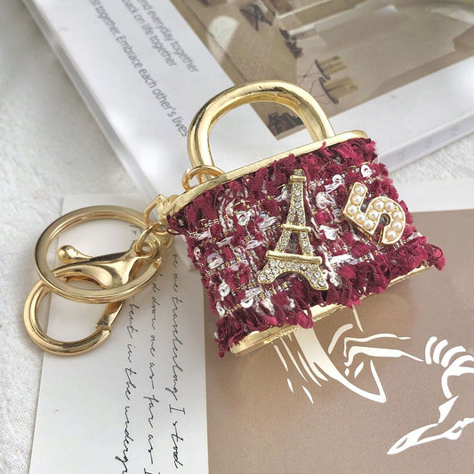 Red Sparkling Rhinestone Lock Keychain - 3D Mini Handbag Charm with Alloy & Canvas Detail, Perfect Gift for Her