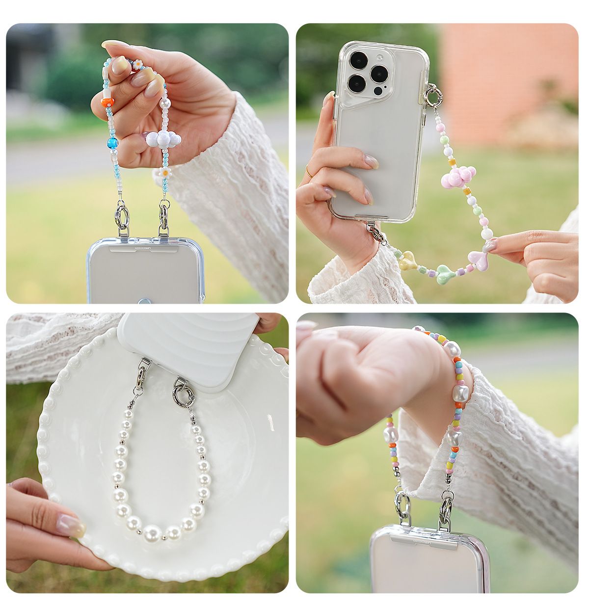 YKA-14 Trendy Double-Clasp Beaded Phone Wrist Strap - Colorful Acrylic & Metal Anti-Loss Lanyard with Spacer Gift