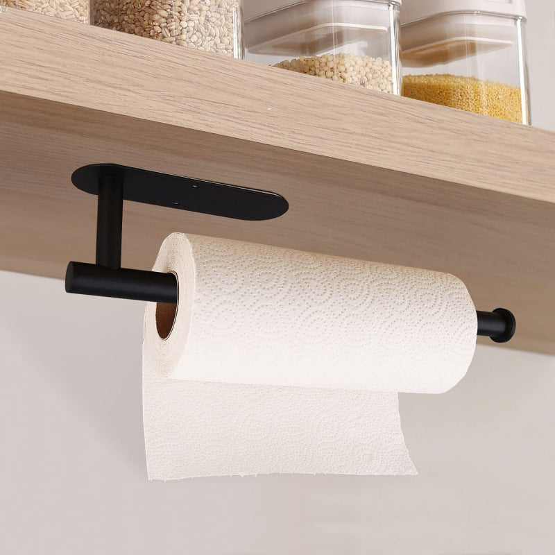 Black Stainless Steel Kitchen Paper Holder with Adhesive Mounting – Under Cabinet Tissue Roll Rack for Paper Towels, Toilet Paper or Plastic Wrap