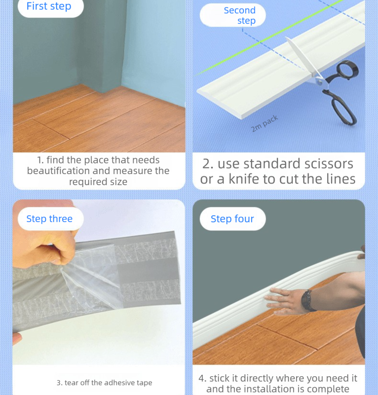 White 3-Meter Self-Adhesive Reinforced Skirting Board – 10 cm Wide Wall Decorative Trim for Home Interior