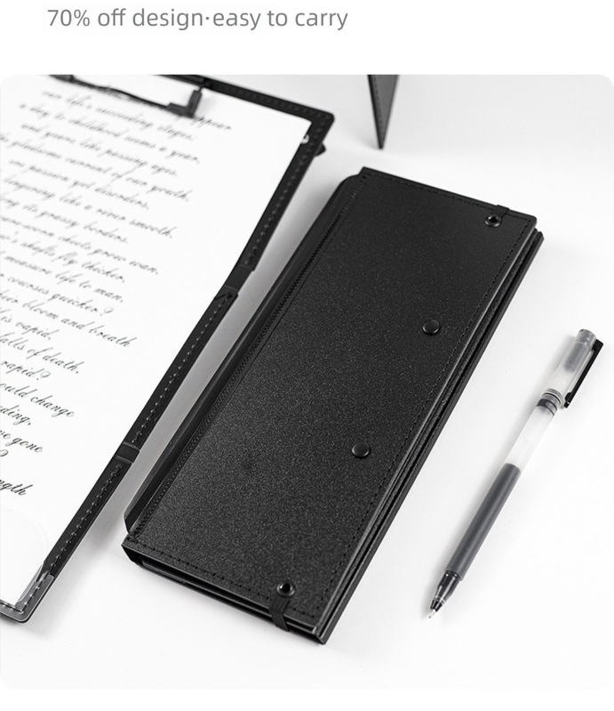 Black Three-Fold Clipboard with Document Holder – PP Material, Compact Design for Medical & Office Use