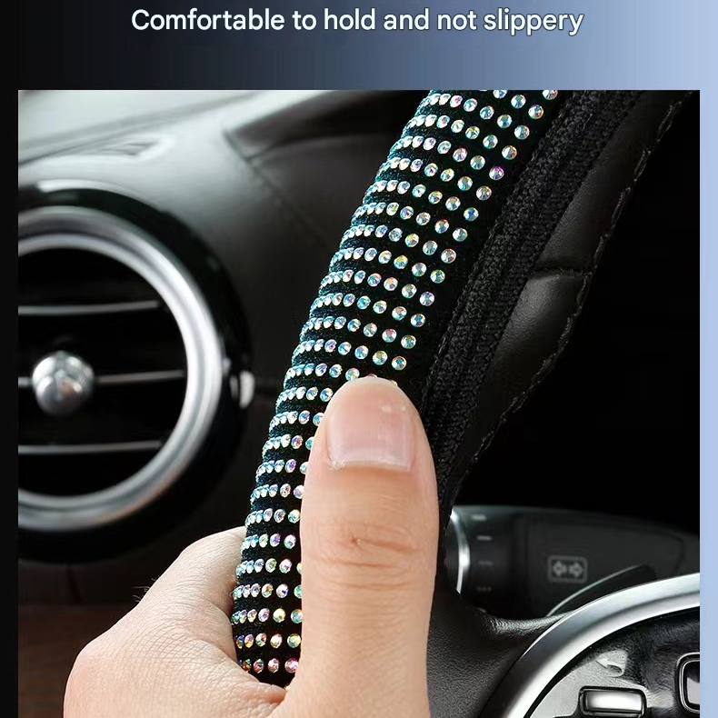 Blue Crystal Rhinestone Steering Wheel Cover – Elastic Stretch Design with Full Diamond Embellishment