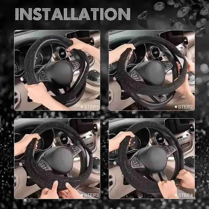 White Crystal Rhinestone Steering Wheel Cover – Elastic Stretch Design with Full Diamond Embellishment