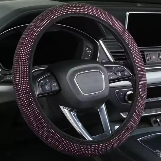 Light purple Crystal Rhinestone Steering Wheel Cover – Elastic Stretch Design with Full Diamond Embellishment