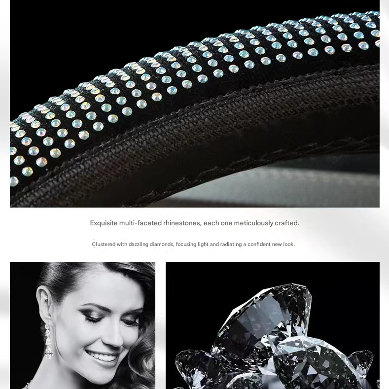 Bright pink Crystal Rhinestone Steering Wheel Cover – Elastic Stretch Design with Full Diamond Embellishment