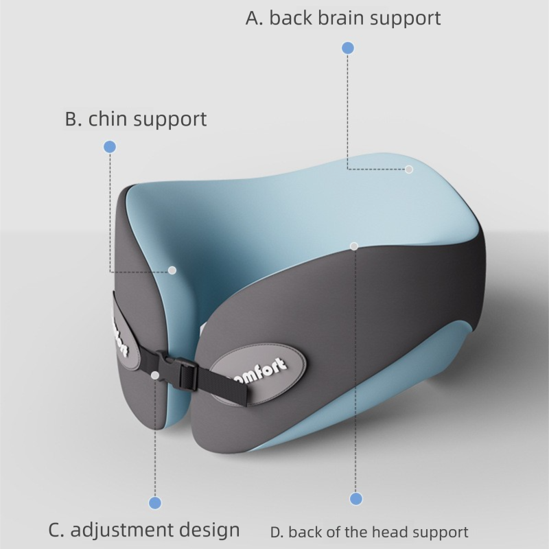 Blue and gray Memory Foam U-Shaped Travel Neck Pillow – Ergonomic Support for Airplane, Car, and Office Use