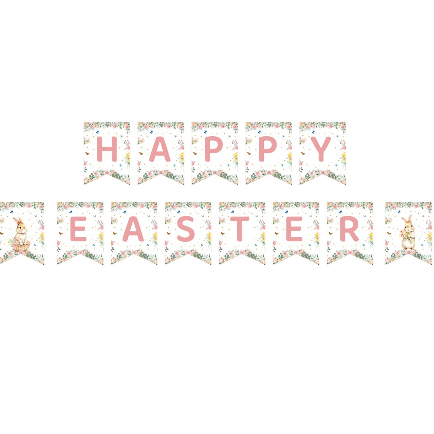 Easter Party Decoration Set – Floral Bunny Tablecloth 137x274cm + Happy Easter Banner, Spring-Themed Decor for Festive Gatherings