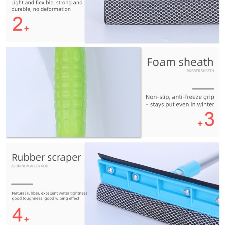 Pink Home Window Cleaner – Adjustable Aluminum Alloy Glass Scraper with Dual-Sided Sponge and Rubber Blade, Easy-to-Use Window Cleaning Tool