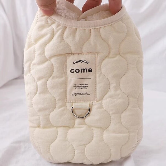 Beige Winter Dog Vest for Small and Medium Breeds – Thickened Warm Quilted Coat with Soft Fleece Lining, Adjustable Fit for Dogs and Cats(Size: M)