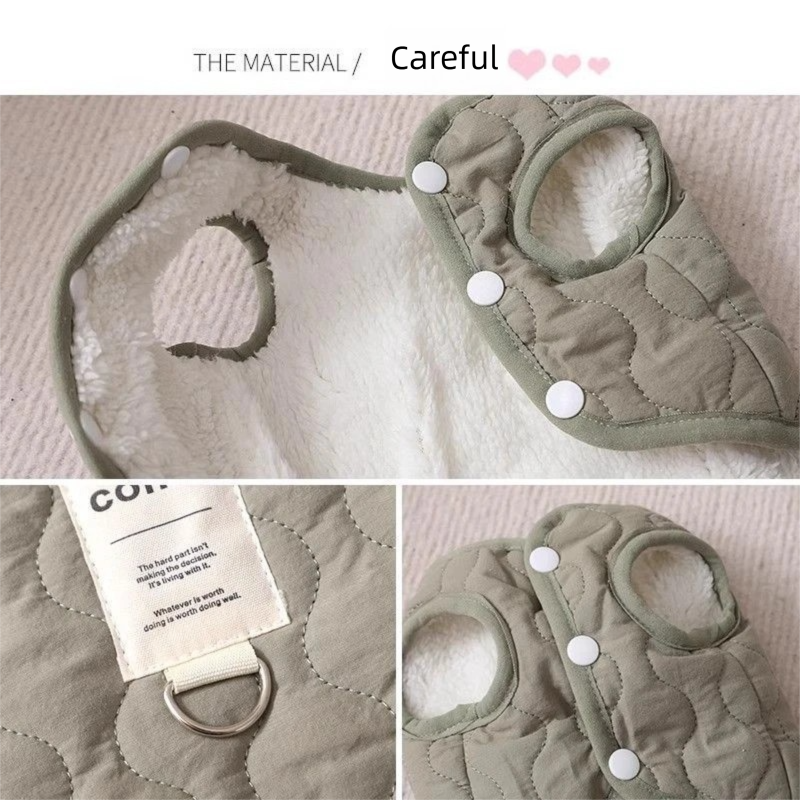 Beige Winter Dog Vest for Small and Medium Breeds – Thickened Warm Quilted Coat with Soft Fleece Lining, Adjustable Fit for Dogs and Cats(Size: M)