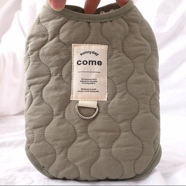 Green Winter Dog Vest for Small and Medium Breeds – Thickened Warm Quilted Coat with Soft Fleece Lining, Adjustable Fit for Dogs and Cats(Size: L)