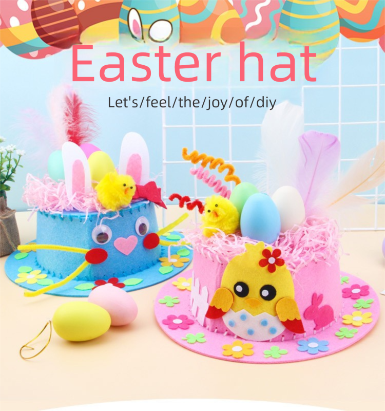 Pink DIY Easter Hat Craft Kit – Kids’ Handmade Decoration Set with Accessories for Easter Parties, School Activities and Home Crafts