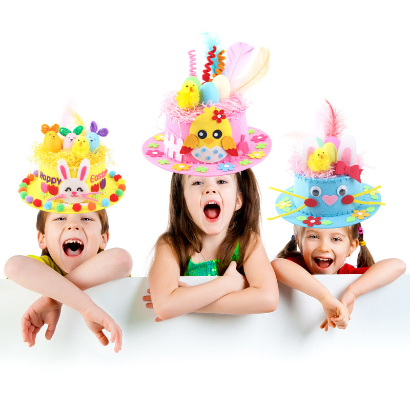 Pink DIY Easter Hat Craft Kit – Kids’ Handmade Decoration Set with Accessories for Easter Parties, School Activities and Home Crafts