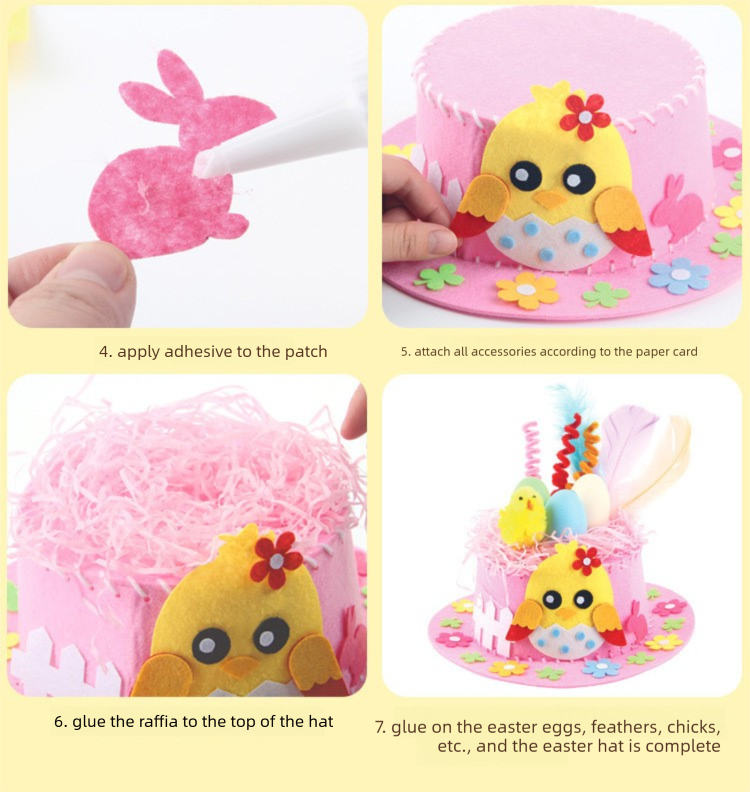 Pink DIY Easter Hat Craft Kit – Kids’ Handmade Decoration Set with Accessories for Easter Parties, School Activities and Home Crafts