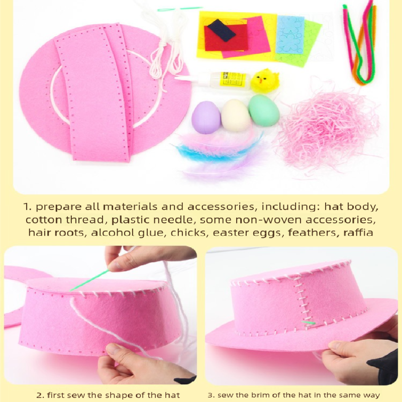 Orange DIY Easter Hat Craft Kit – Kids’ Handmade Decoration Set with Accessories for Easter Parties, School Activities and Home Crafts