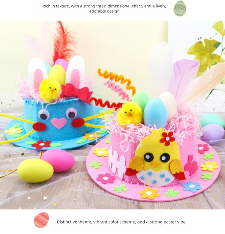 Blue DIY Easter Hat Craft Kit – Kids’ Handmade Decoration Set with Accessories for Easter Parties, School Activities and Home Crafts
