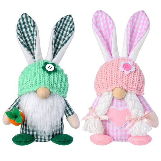 2-Piece Easter Bunny Gnome Set – Matching Decorative Figurines in Complementary Color Schemes for Spring Display