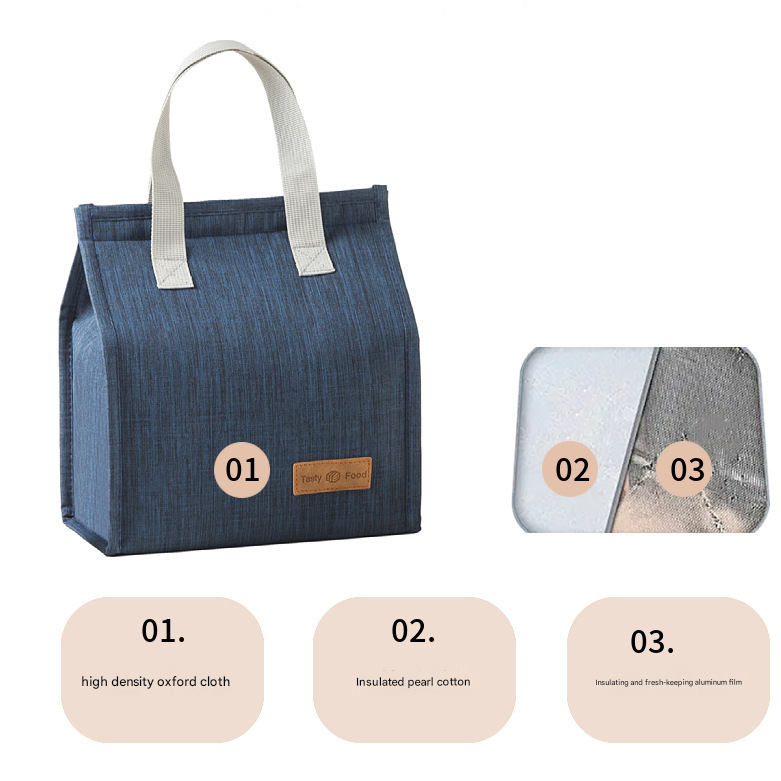 2-Piece navy blue Vertical Lunch Tote Set – Compact Insulated Meal Bag with Large Capacity and Durable Handle for Daily Use