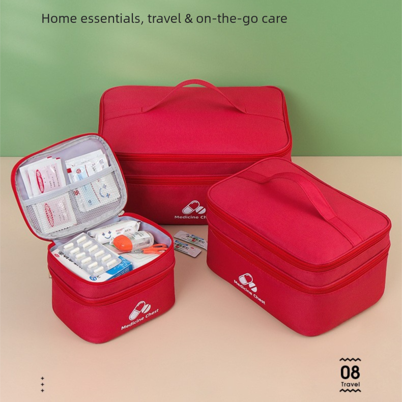 Dark blue Compact Double-Layer Medicine Storage Case – Portable First Aid Organizer for Home, Travel & Emergency Use