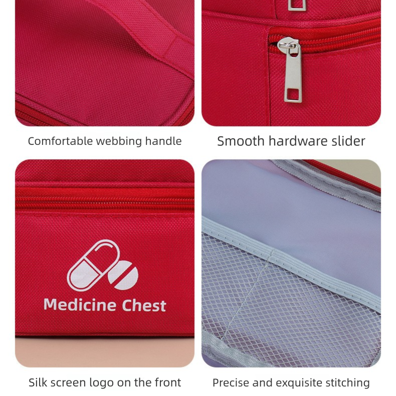Beige Medium Double-Layer Medicine Organizer – Portable First Aid Storage Case with Multiple Compartments for Home & Travel