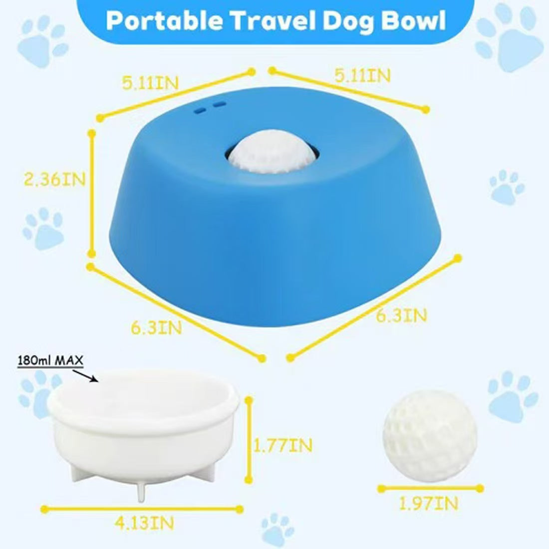 Yellow bowl, white ball Slow Feeding Dog Bowl with Built-In Rolling Ball – Anti-Spill Pet Lick Dish for Healthy Eating Habits