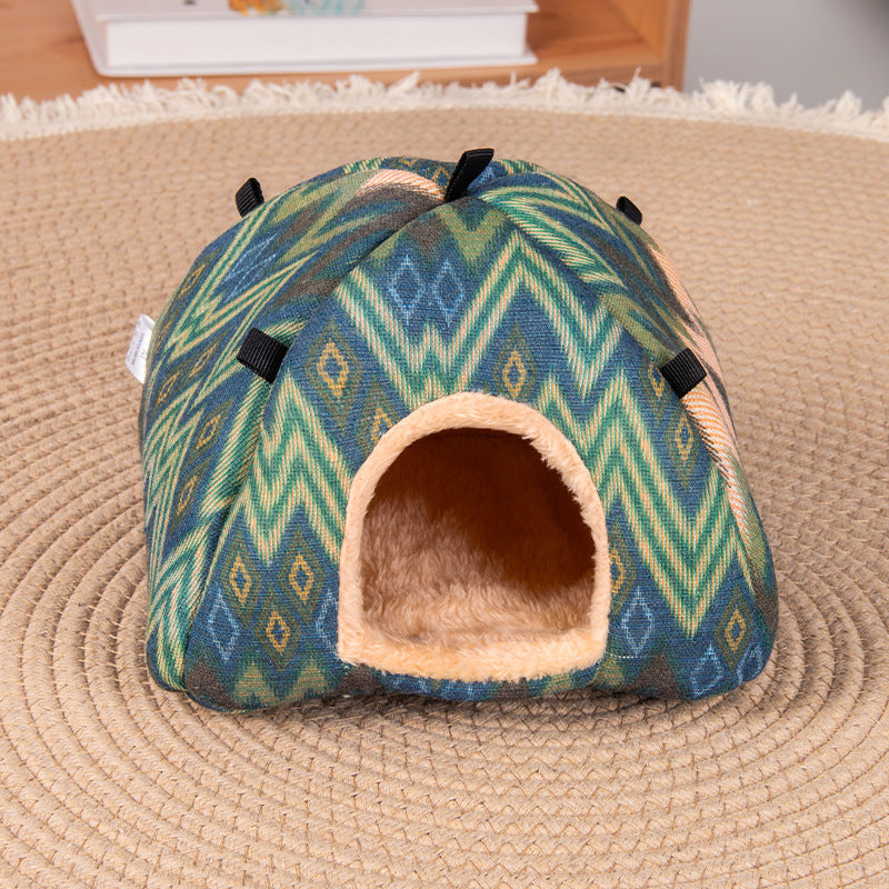 Ethnic-style canvas design Soft Shelter for Small Mammals – Hanging & Floor Use, Waterproof Surface, Easy Clean(Size: M)